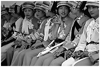 Tour guides dressed with traditional Sani outfits. Shilin, Yunnan, China ( black and white)