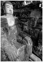Da Fo (Grand Buddha) seen from Fuyu in Dafo Si. Leshan, Sichuan, China ( black and white)