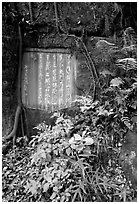 Chinese inscription in stone in the gardens of Dafo Si. Leshan, Sichuan, China (black and white)