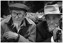 Elderly Naxi men. Lijiang, Yunnan, China (black and white)