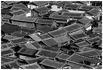 Old town Rooftops seen from Wangu tower. Lijiang, Yunnan, China ( black and white)