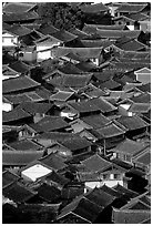 Old town Rooftops seen from Wangu tower. Lijiang, Yunnan, China ( black and white)