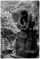 Monkey statue between Qingyin and Hongchunping. Emei Shan, Sichuan, China (black and white)