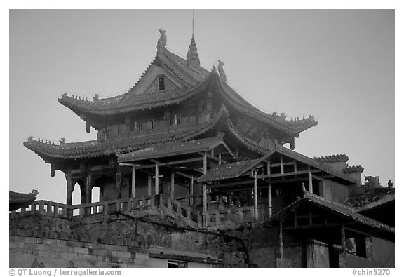 Golden Summit temple, evening. Emei Shan, Sichuan, China (black and white)