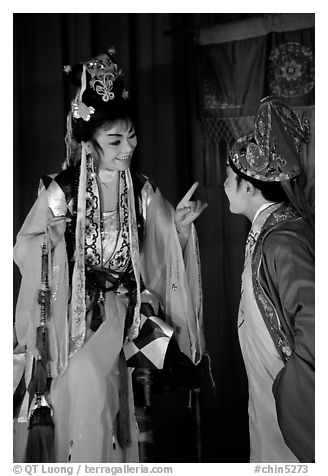Two characters of Sichua opera on stage. Chengdu, Sichuan, China