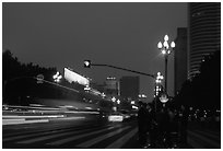 Lights of the trafic in a large avenue. Chengdu, Sichuan, China ( black and white)