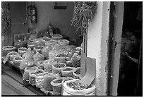 Herbs and fungus for sale in the extended Qingping market. Guangzhou, Guangdong, China ( black and white)