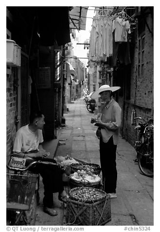 Narrow backstreet. Guangzhou, Guangdong, China (black and white)
