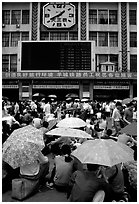 Crowds waiting outside the main train station. Guangzhou, Guangdong, China ( black and white)