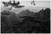 Sunrise. Huangshan Mountain, China ( black and white)