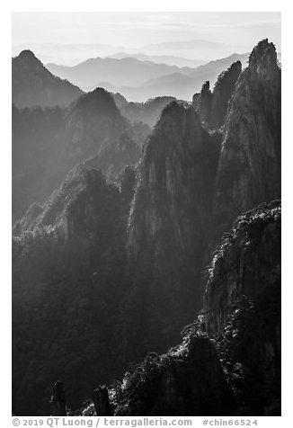 Stone pinnacles. Huangshan Mountain, China (black and white)