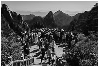 Tourists at overlook. Huangshan Mountain, China ( black and white)