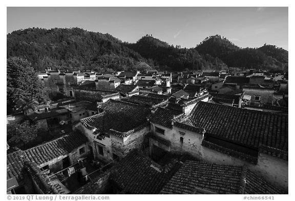 Village rooftops. Xidi Village, Anhui, China (black and white)