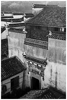 Historic house from above. Xidi Village, Anhui, China ( black and white)