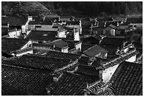 Slate tiled rooftops. Xidi Village, Anhui, China ( black and white)