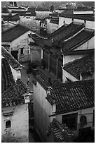 Zhuimu Tang from above with child at play. Xidi Village, Anhui, China ( black and white)