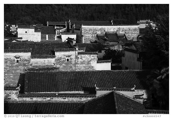 Ancient rooftops. Xidi Village, Anhui, China (black and white)