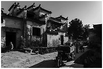 Street and traditional houses. Xidi Village, Anhui, China ( black and white)