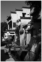 Village street with stream. Xidi Village, Anhui, China ( black and white)