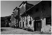 Plaza with historic houses. Xidi Village, Anhui, China ( black and white)