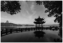 Long Bridge, pavilion, and Leifeng Pagoda, West Lake. Hangzhou, China ( black and white)