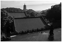 Roofs of Jingci Temple and Leifeng Pagoda. Hangzhou, China ( black and white)