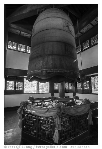 Evening Bell at Nanping Hill, Jingci Temple. Hangzhou, China (black and white)