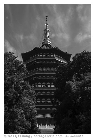 Leifeng Pagoda from the base. Hangzhou, China (black and white)