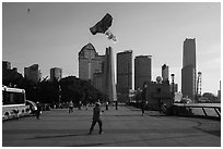 Kite and Peoples Memorial Tower, the Bund. Shanghai, China ( black and white)