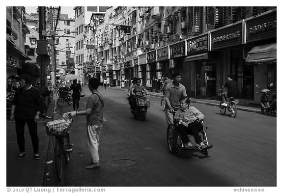 Early morning street scene. Shanghai, China (black and white)