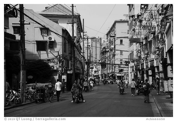 Old street. Shanghai, China (black and white)
