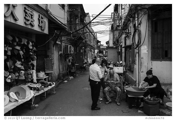 Old alley. Shanghai, China (black and white)