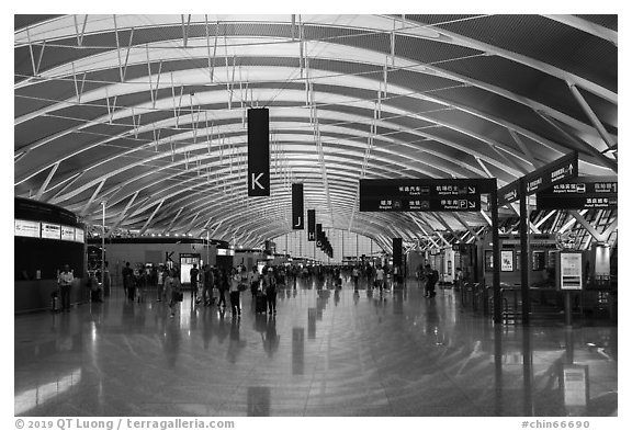 Concourse, Pudong Airport. Shanghai, China (black and white)