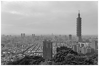 Taipei skyline with Taipei 101 tower. Taipei, Taiwan (black and white)