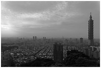 Taipei skyline from above at sunset. Taipei, Taiwan (black and white)