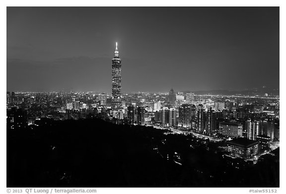 Taipei skyline from above at night. Taipei, Taiwan