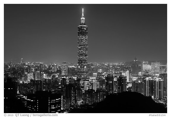 Xinyi district and Taipei 101 at night. Taipei, Taiwan