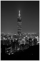 Taipei 101 tower from above at night. Taipei, Taiwan (black and white)