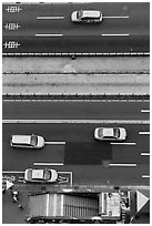 Taxis on street seen from above. Taipei, Taiwan (black and white)
