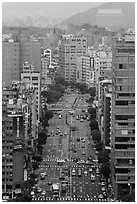 Old town center boulevard from above. Taipei, Taiwan (black and white)
