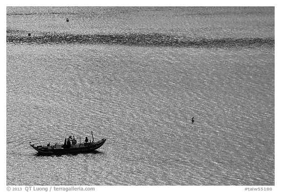 Small boat on Damshui river. Taipei, Taiwan (black and white)