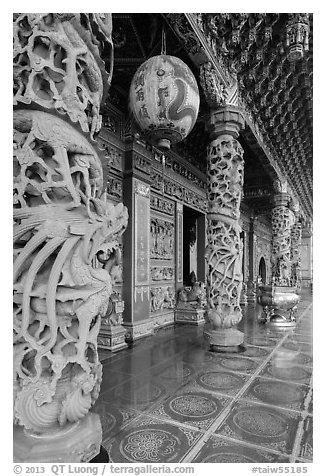 Carved stone pillars, Guandu Temple. Taipei, Taiwan