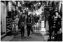 Women shopping in Shilin Night Market. Taipei, Taiwan (black and white)