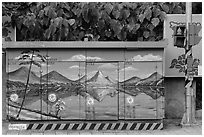 Electric utility boxe with nature landscape painting. Taipei, Taiwan ( black and white)
