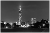 Taipei 101 at night from below. Taipei, Taiwan (black and white)