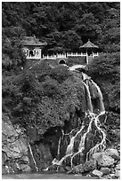 Changchun Shrine and waterfall. Taroko National Park, Taiwan (black and white)
