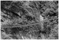 Suspension footbridge, Taroko Gorge. Taroko National Park, Taiwan (black and white)