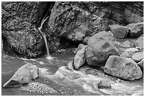 Waterfall and stream, Taroko Gorge. Taroko National Park, Taiwan (black and white)