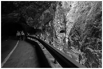 Road at Swallow Grotto, Taroko Gorge. Taroko National Park, Taiwan (black and white)