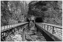 Bridges spanning Liwu River, Taroko Gorge. Taroko National Park, Taiwan (black and white)